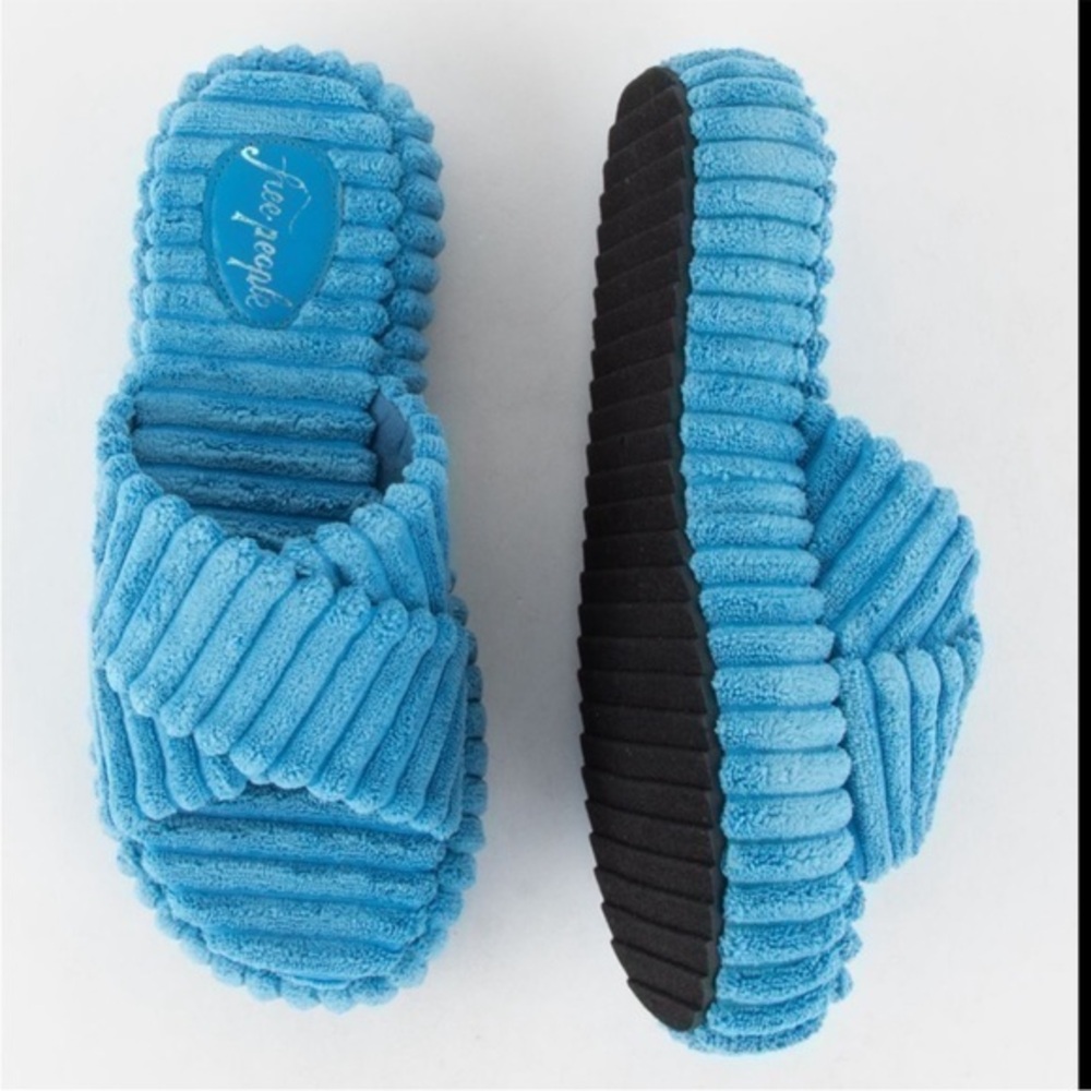 ▶️ Free People ◀️ Ibiza Womens Terry Slide Sandals sky blue Size 7